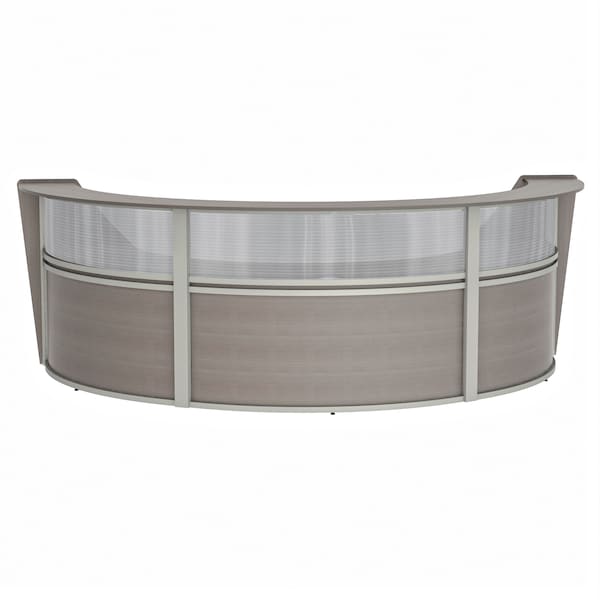 Curved Reception Desk 3 Units, Clear Panel, 143 inW x 71 inD, Ash